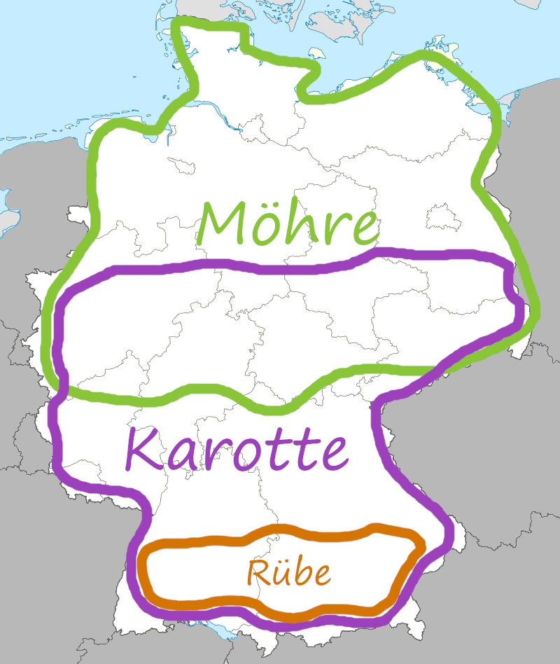 Übersicht der Bezeichnungen von Möhre, Karotte und Rübe